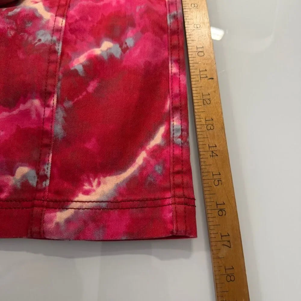Free People Tie Dye Denim Mini Skirt Pink Red Boho Festival Y2K Size 10